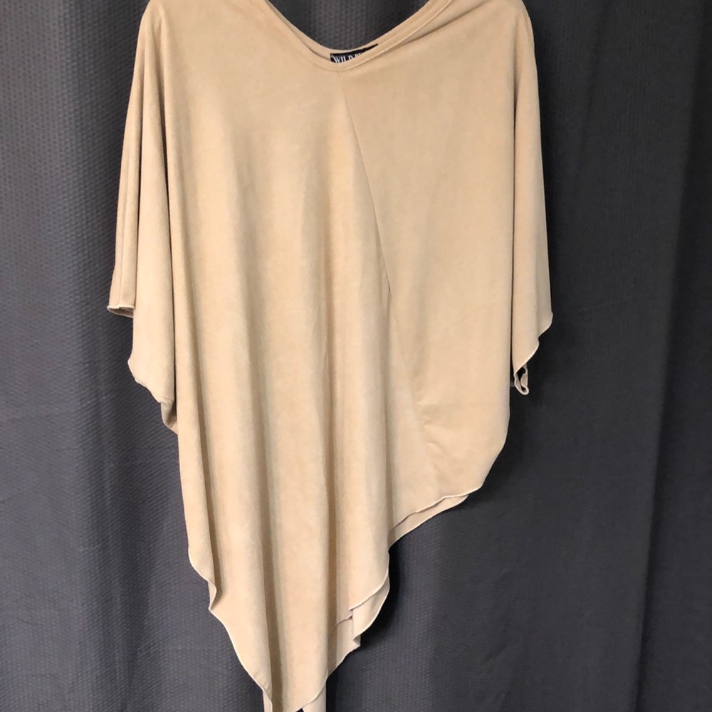 XL Tan asymmetrical poncho top (faux suede)